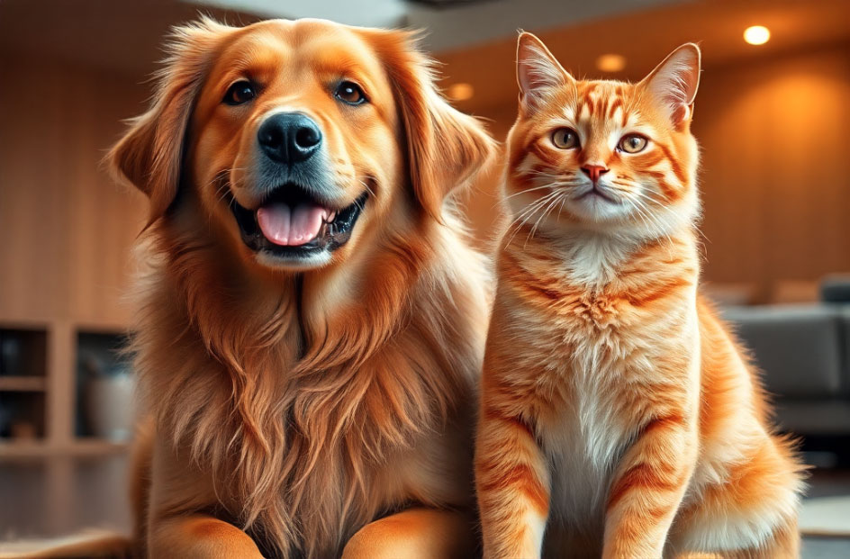 Smiling dog and cat together